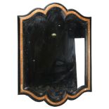 A two-colour marble framed wall mirror, with inlaid brass bands, height 73cm, width 52cm Small