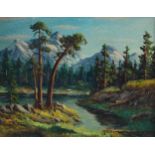 W M Raade, Canada mountains, 1969, signed, 18cm x 24cm, framed Good condition