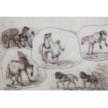 Achille Gilbert, pen and ink horse studies, signed and dated 1857, 7" x 10" Several tiny fox marks
