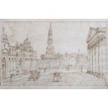 Italian School, pen and ink drawing, a city square, unsigned, image 18cm x 29cm, unframed Even paper