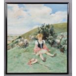 Maud Taylor (exhibited 1904 - 1913), young shepherdess and flock, watercolour, signed, 58cm x