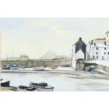 N J Greaves, harbour scene at low tide, watercolour, signed, 27cm x 40cm, framed Good condition