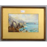 Clifford Blampied (1875 - 1962), Sark coastline, watercolour, signed, 18cm x 29cm, framed Good