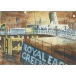 After Eric Ravilious, Greenwich Pier at night, colour print published by Maidstone Press 2006 from
