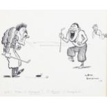 Henry Mayo Batesman (1887 - 1970), golf cartoon illustration, pen and ink with pencil annotation,