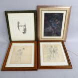 Valentine Hugo Group, original lithograph, 1940s illustration and 2 drawings, framed (4)