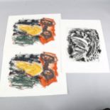 20th century British School, 3 abstract colour lithographs by the same hand, all indistinctly signed