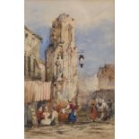 Circle of Samuel Prout, Continental street scene, watercolour, unsigned, 20cm x 14cm, framed