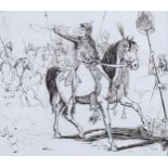 19th century illustration art, a military parade, pen and ink, 12cm x 14cm, framed Good condition