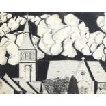 Michael Kelly (1920-1963), ink on paper, Deauville Church 1946, monogrammed, 23cm x 29 cm,