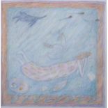 Lynne Curran, the billet doux, crayon/pencil on paper, signed and dated 1988, 25cm x 25cm, framed