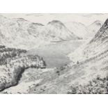 Alfred Wainwright, Wastwater (Lake District), print, signed in ink, image 15cm x 20cm, framed Good