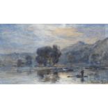 Thomas Danby (1818 - 1886), mountain lake scene, watercolour, signed, 12cm x 21cm, framed Good