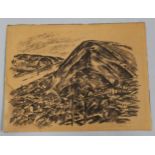 Muirhead Bone, Great War Period street scene, lithograph, 31cm x 24cm, and an expressionist mountain
