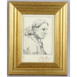 Early 20th century pencil portrait of Grey Owl, signed below the image in ink by Grey Owl, image