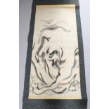 20th century Japanese School, ink/watercolour scroll painting, signed with seal, image 58cm x 125cm,