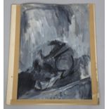 Style of Frank Auerbach, double-sided study of a skull, charcoal and gouache, unsigned, 57cm x 41cm,