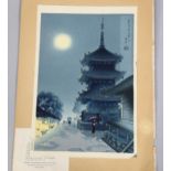 Tangyu Asada (1899 - 1984), pagoda of the Kiyomizu temple, woodblock print, image 36cm x 24cm,