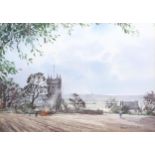 Ashton Cannell (1927 - 1994), the bonfire Arbory Church Isle of Man, watercolour, signed, 25cm x