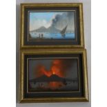 19th century Neopolitan School, pair of views of Vesuvius erupting by day and night, gouache on