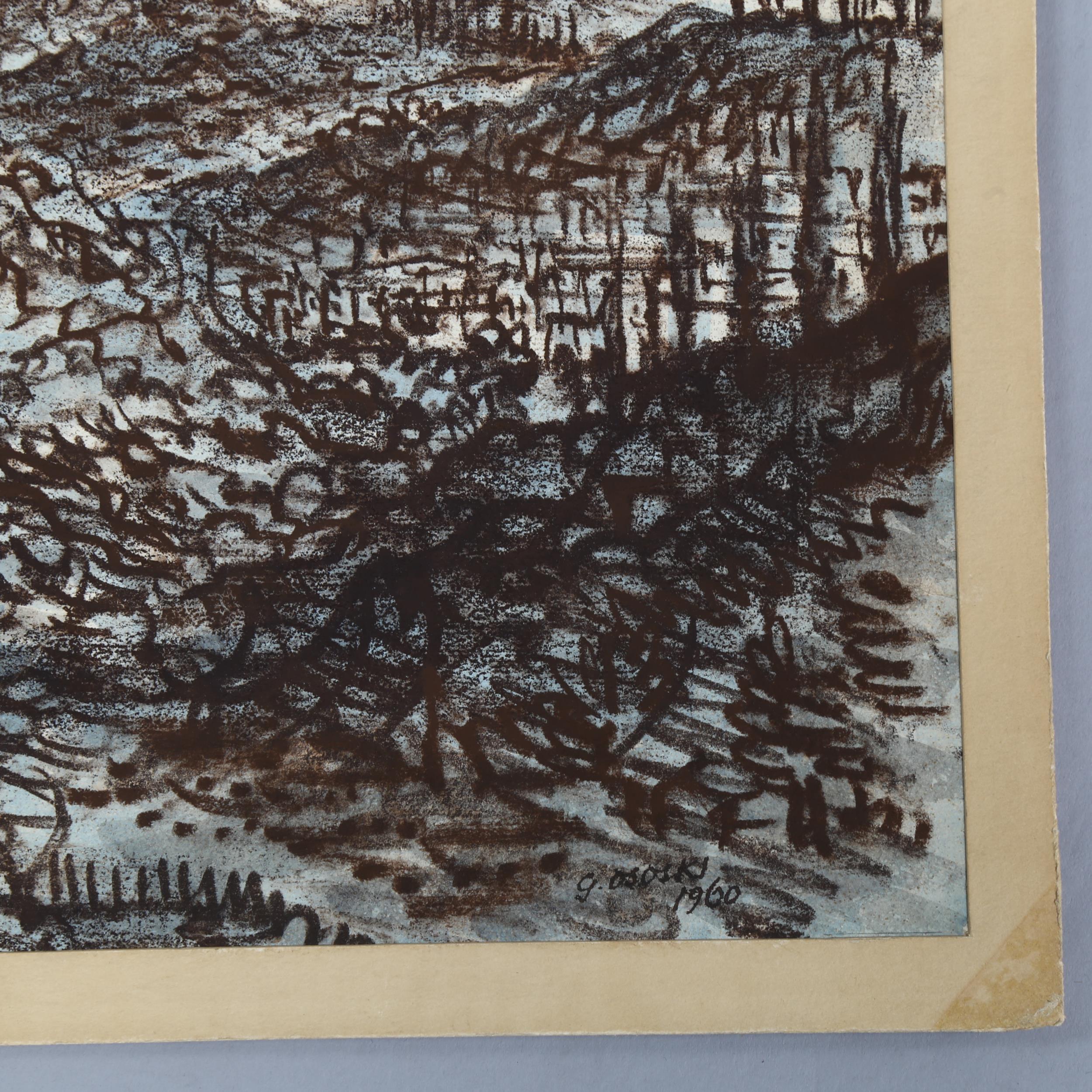Gerald Ososki, Tuscany landscape, crayon/pastel on card, exhibited at the RBA 1960, signed, 47cm x - Image 3 of 4