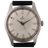 EBEL - a stainless steel mechanical wristwatch, ref. 1830, silvered dial with tapered baton hour