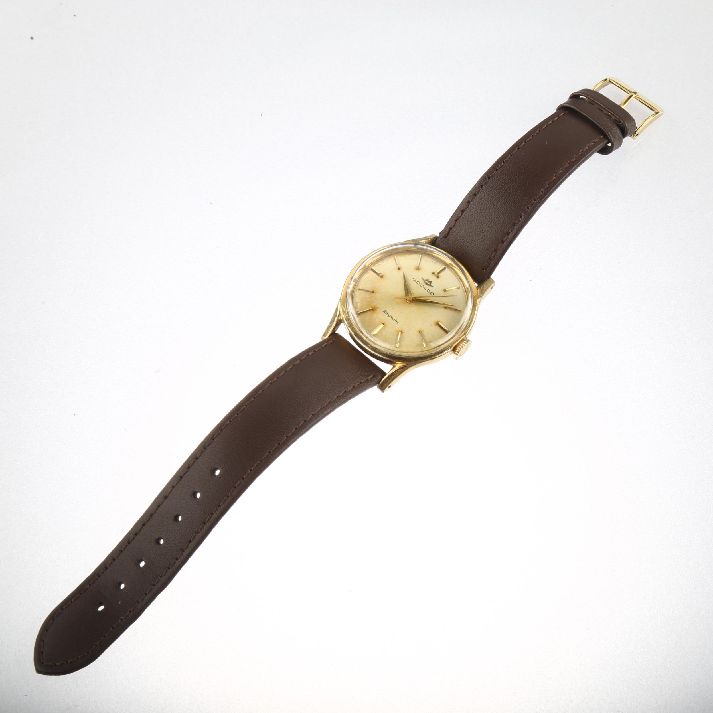 MOVADO - a gold plated stainless steel Kingmatic automatic wristwatch, ref. 55179, silvered dial - Image 2 of 5