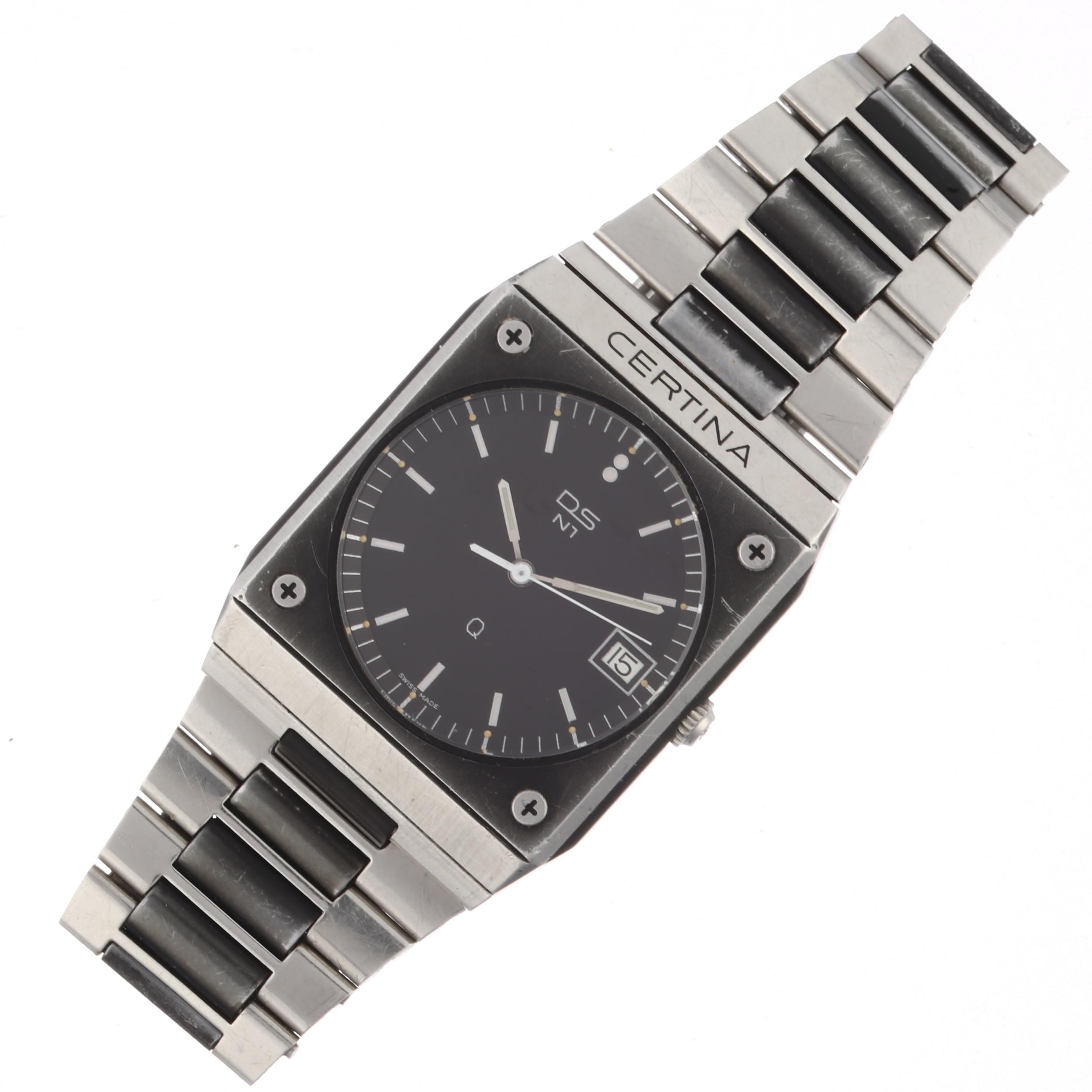 CERTINA - a stainless steel DS-N1 quartz bracelet watch, black dial with baton hour markers, sweep - Image 2 of 5
