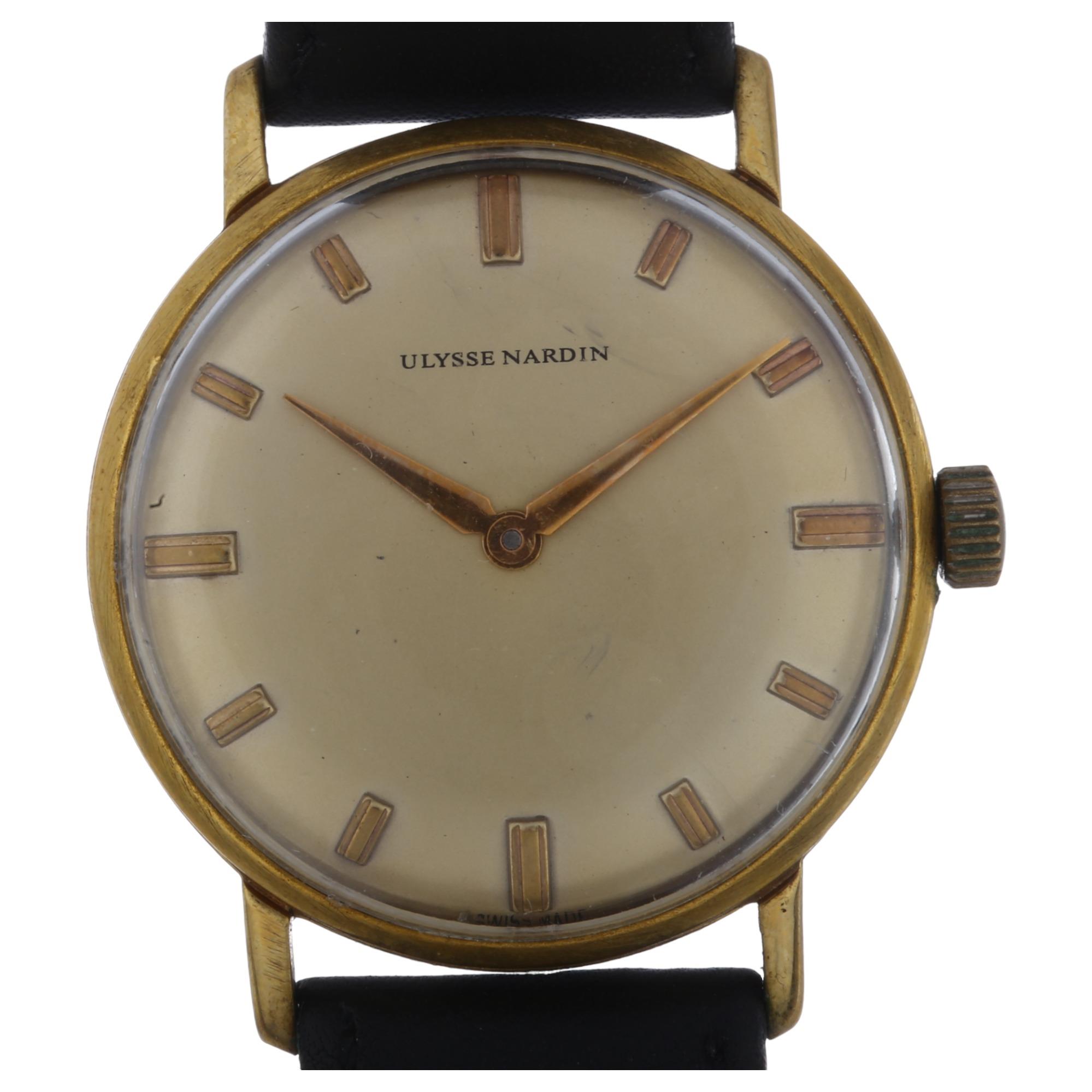 ULYSSE NARDIN - a gold plated stainless steel mechanical wristwatch, champagne dial with gilt