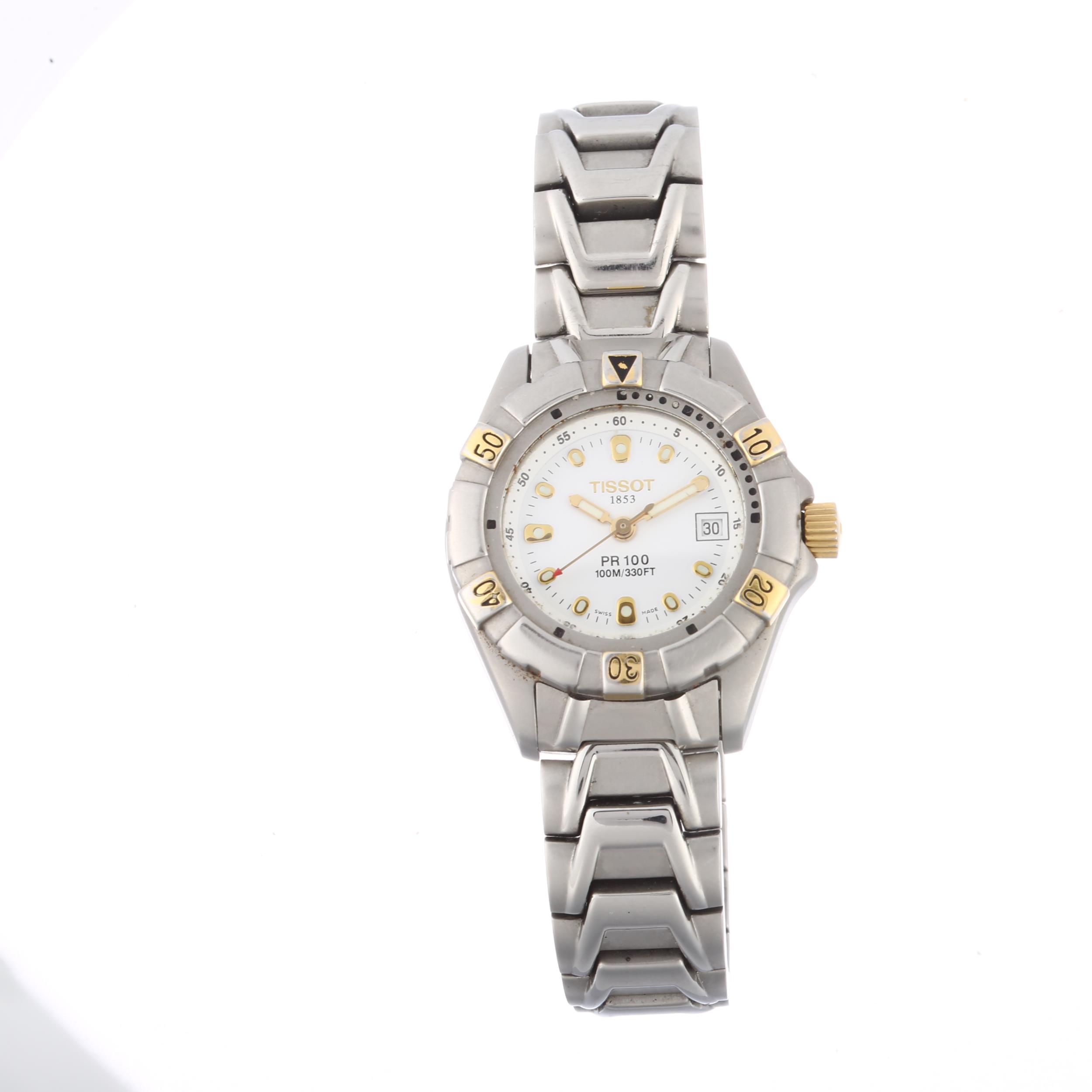 TISSOT - a lady's stainless steel PR100 quartz bracelet watch, white dial with gilt luminous dot - Image 2 of 5