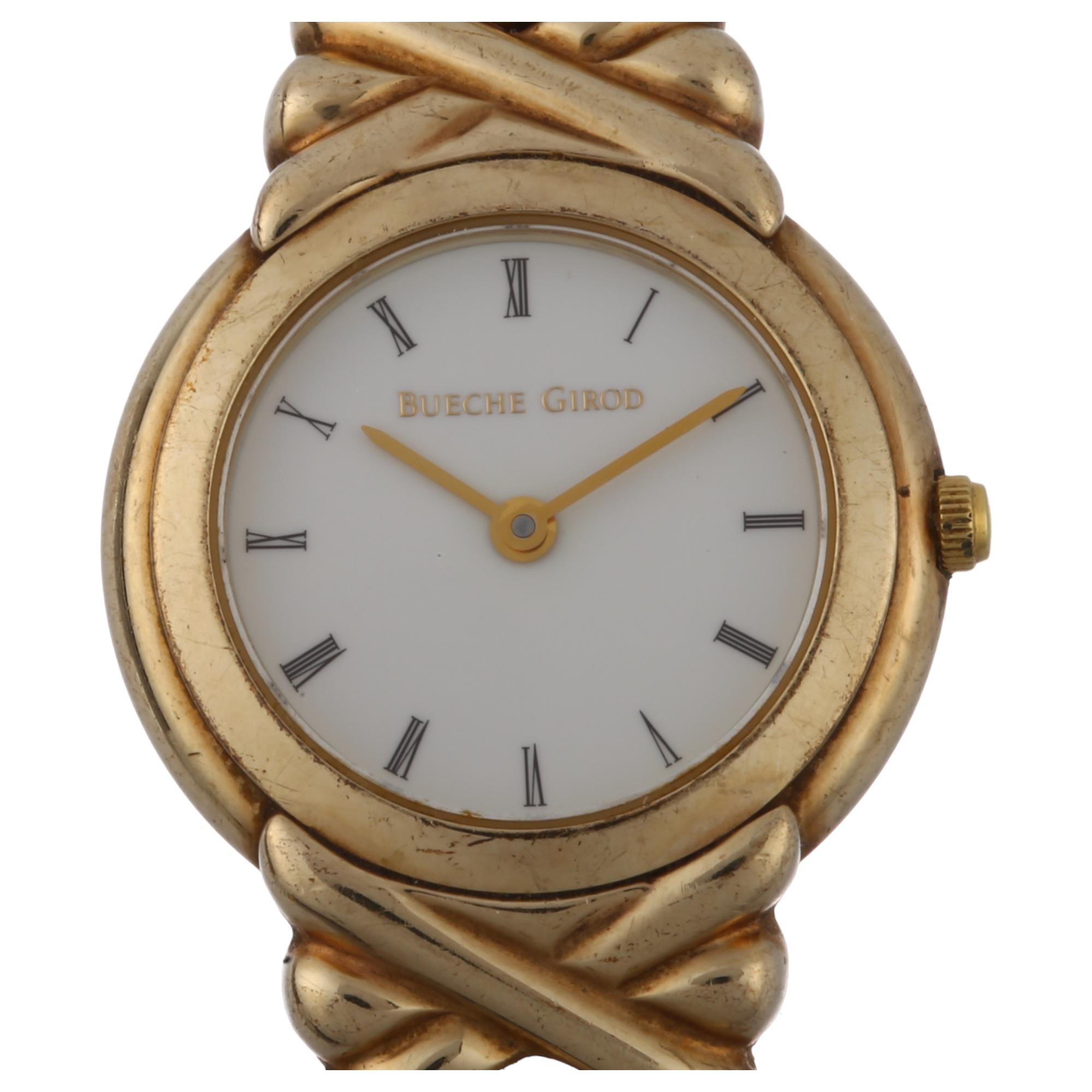 BUECHE GIROD - a lady's 9ct gold quartz bracelet watch, ref. 6006, white dial with Roman numeral