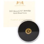 A Queen Elizabeth II 2021 Queen's 95th Birthday gold proof coin, limited edition of 9500, diameter