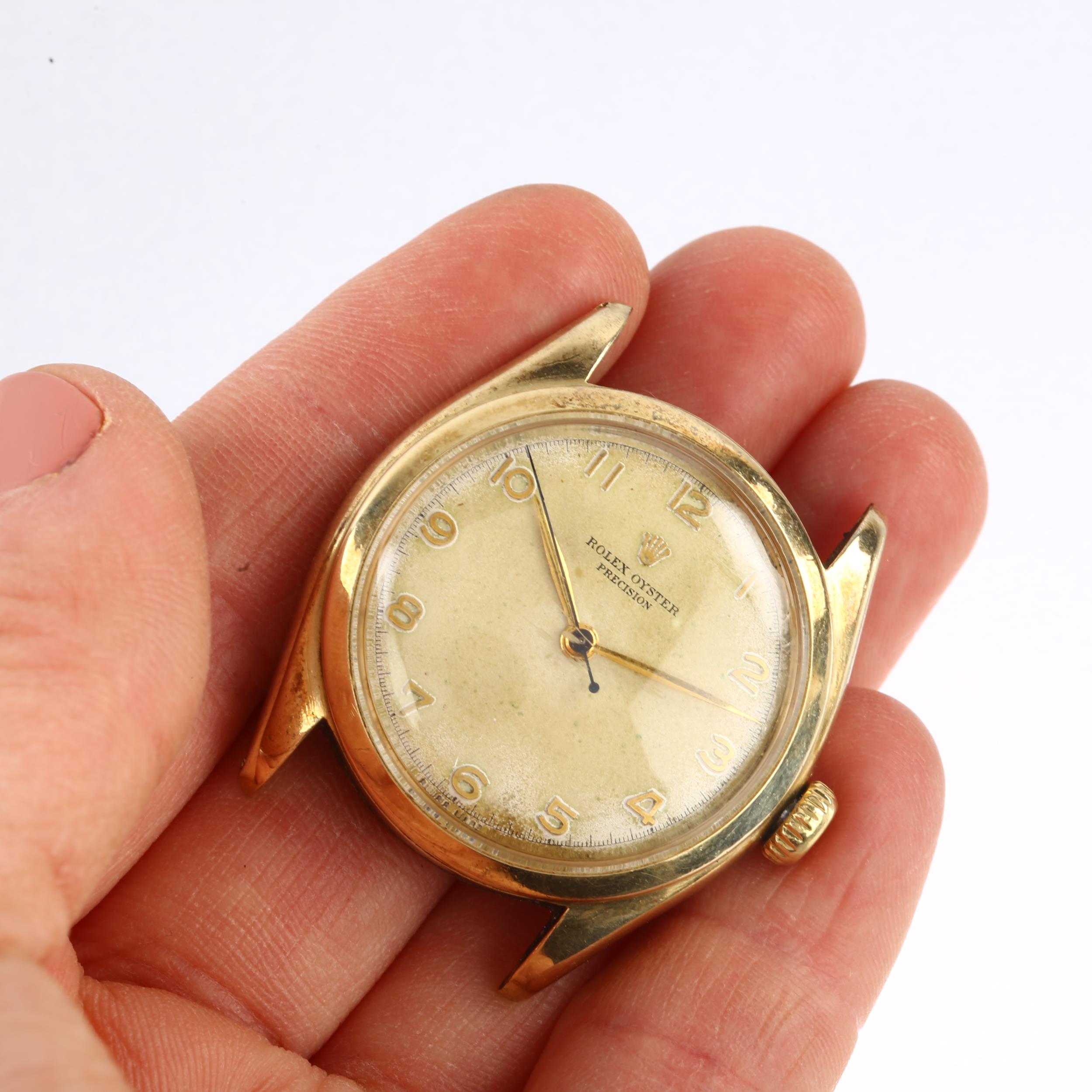 ROLEX - a 10K gold Oyster Precision mechanical wristwatch head, ref. 6022, circa 1952, silvered dial - Image 5 of 5