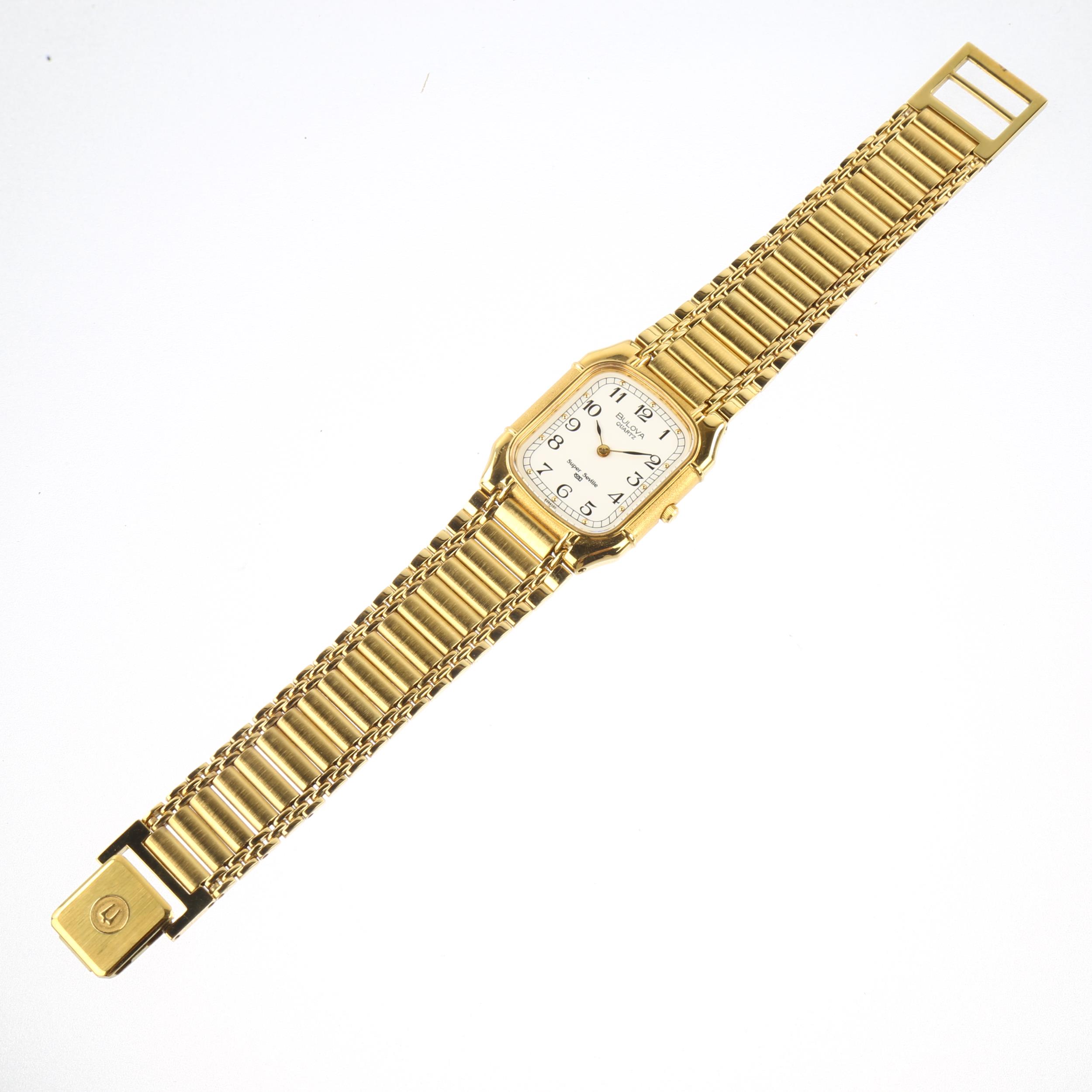 BULOVA - a gold plated stainless steel Super Seville quartz bracelet watch, white dial with Arabic - Image 2 of 5