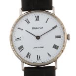 BULOVA - a stainless steel Longchamp mechanical wristwatch, white dial with Roman numeral hour