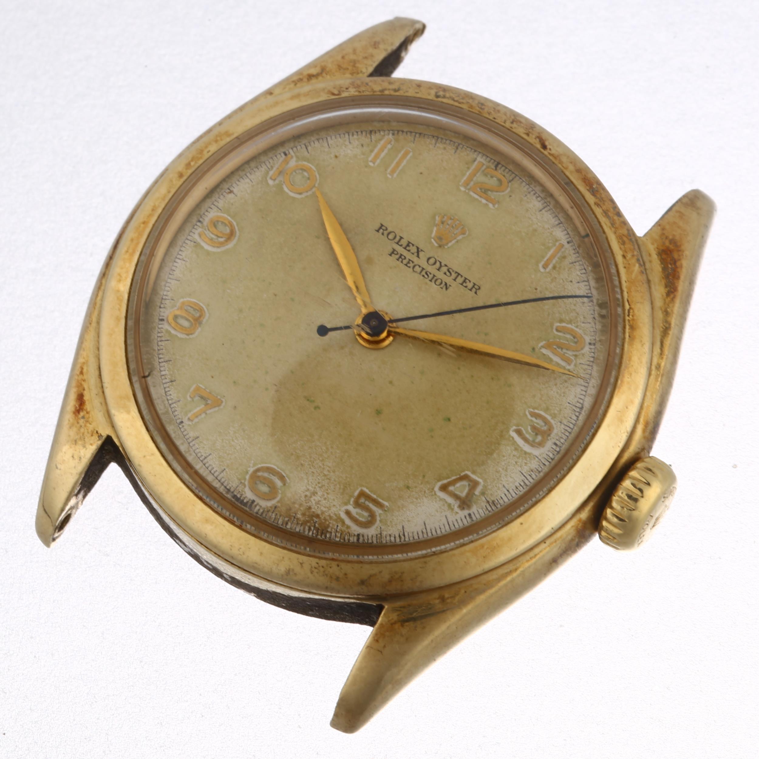 ROLEX - a 10K gold Oyster Precision mechanical wristwatch head, ref. 6022, circa 1952, silvered dial - Image 2 of 5