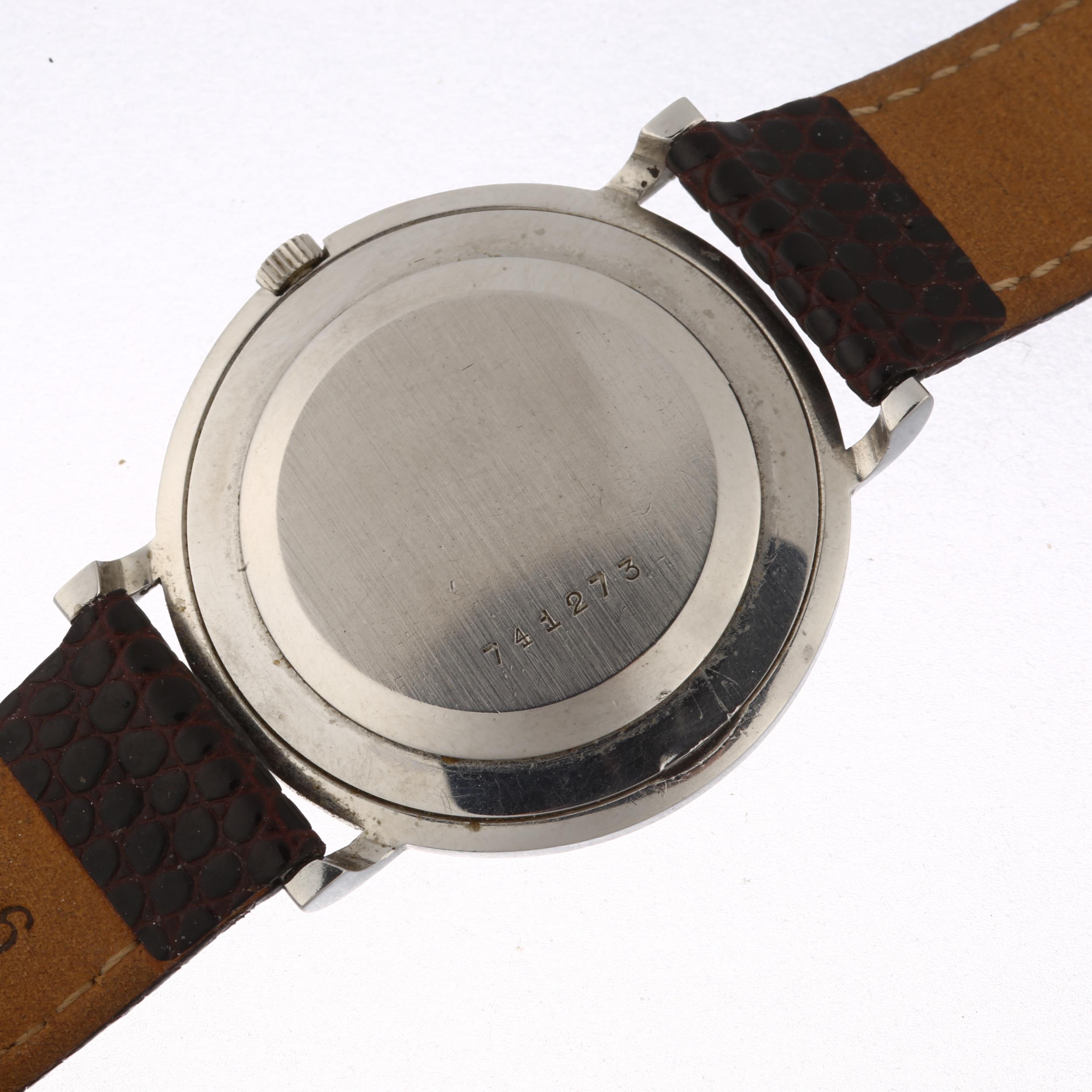 JAEGER LECOULTRE - a Vintage stainless steel ultra thin mechanical wristwatch, silvered dial with - Image 4 of 5