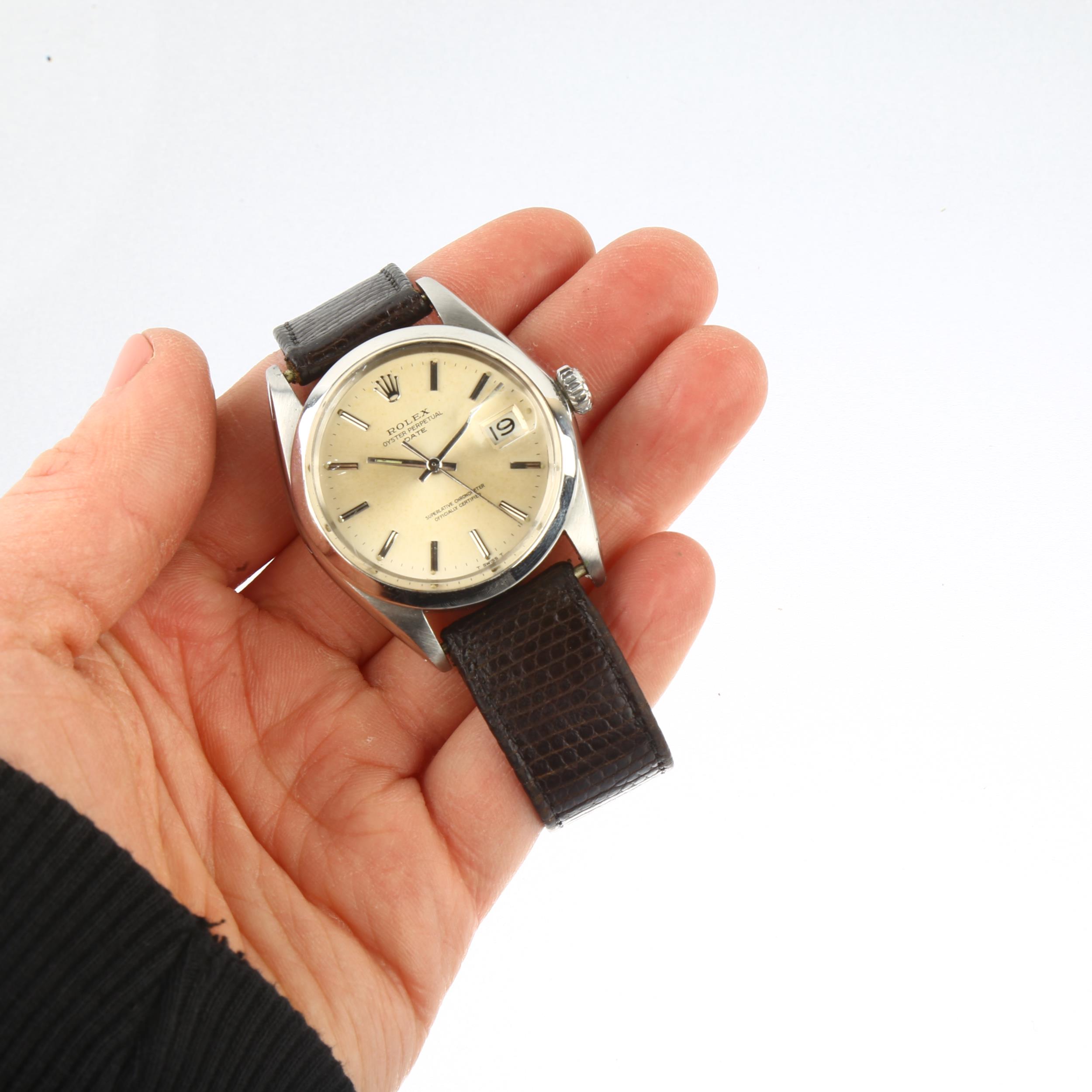 ROLEX - a stainless steel Oyster Perpetual Date automatic wristwatch, ref. 1500, circa 1969, - Image 5 of 5