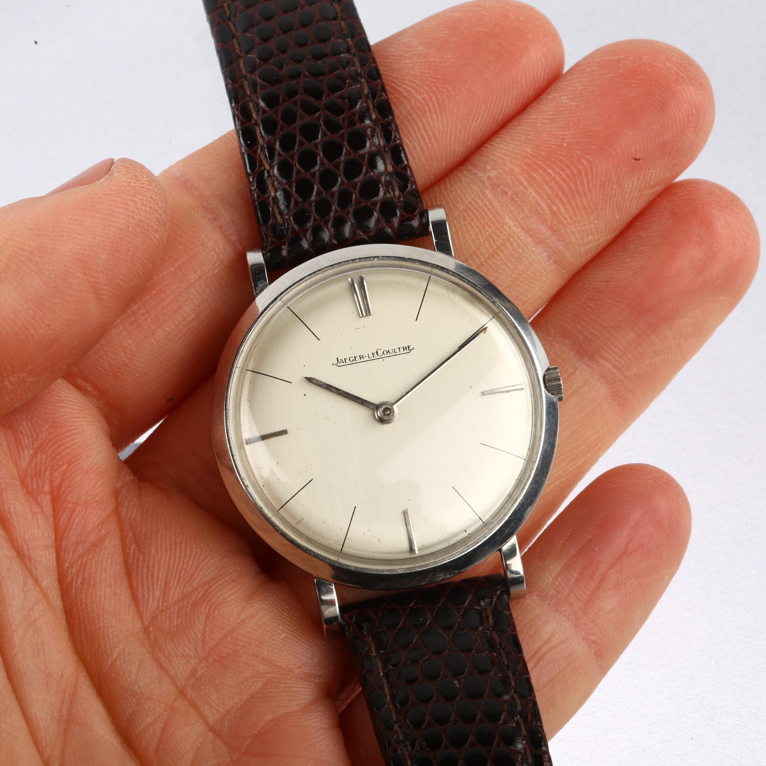 JAEGER LECOULTRE - a Vintage stainless steel ultra thin mechanical wristwatch, silvered dial with - Image 5 of 5