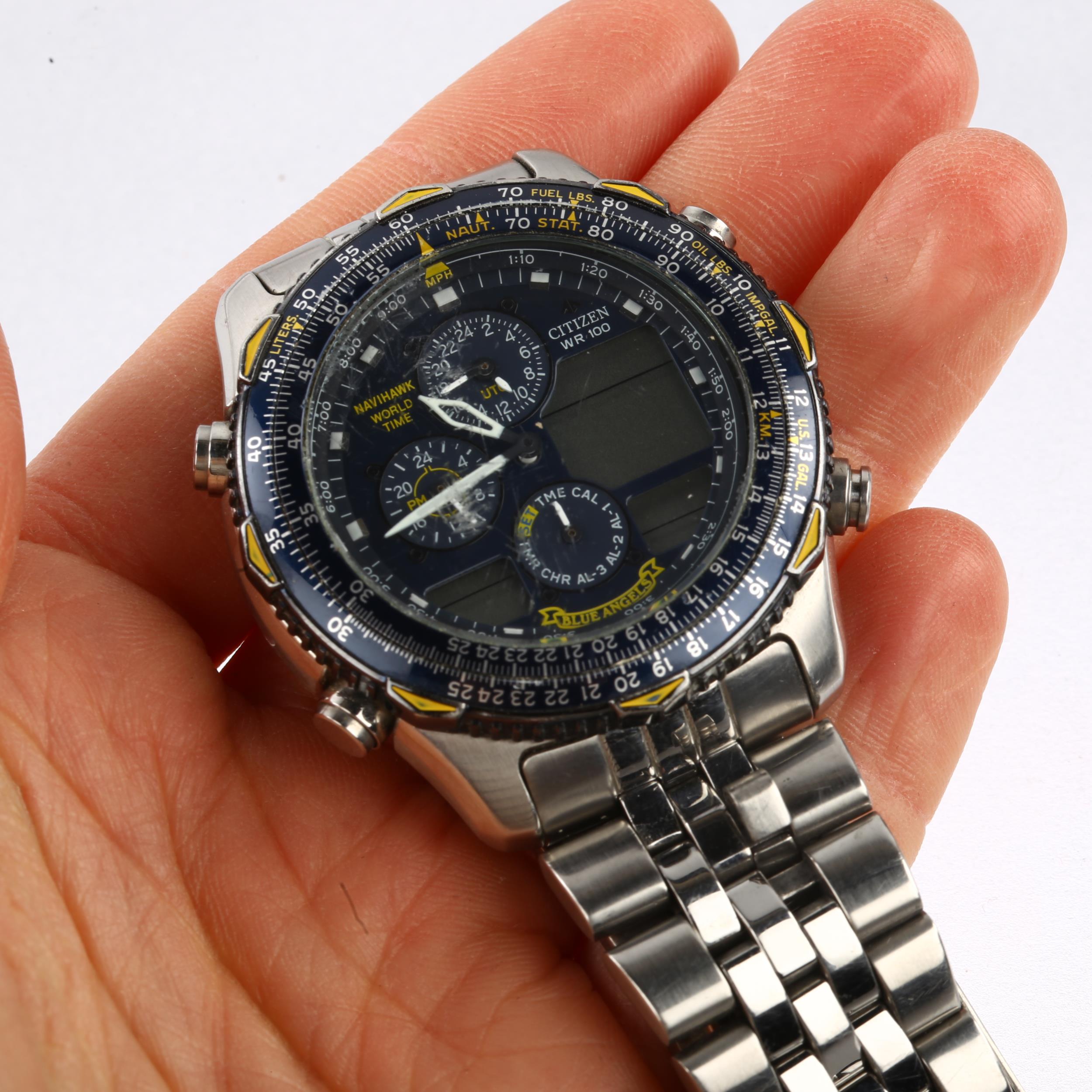 CITIZEN - a stainless steel Navihawk World Time Blue Angels quartz chronograph bracelet watch, - Image 5 of 5