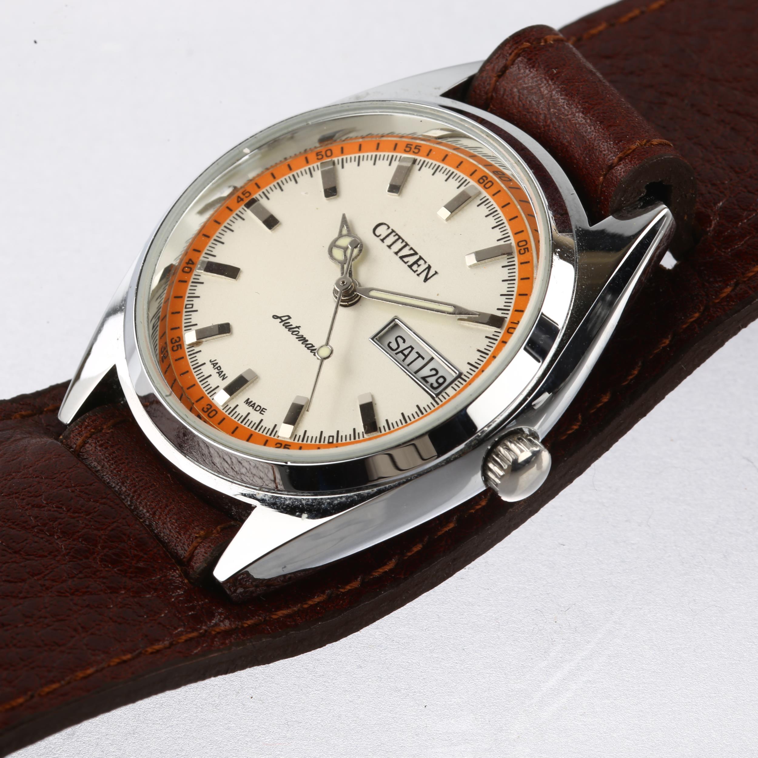 CITIZEN - a stainless steel automatic wristwatch, ref. 71-2591, orange and silvered dial with - Image 4 of 5