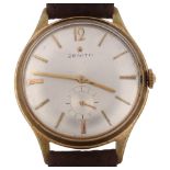 ZENITH - a gold plate stainless steel mechanical wristwatch, silvered dial with gilt baton hour