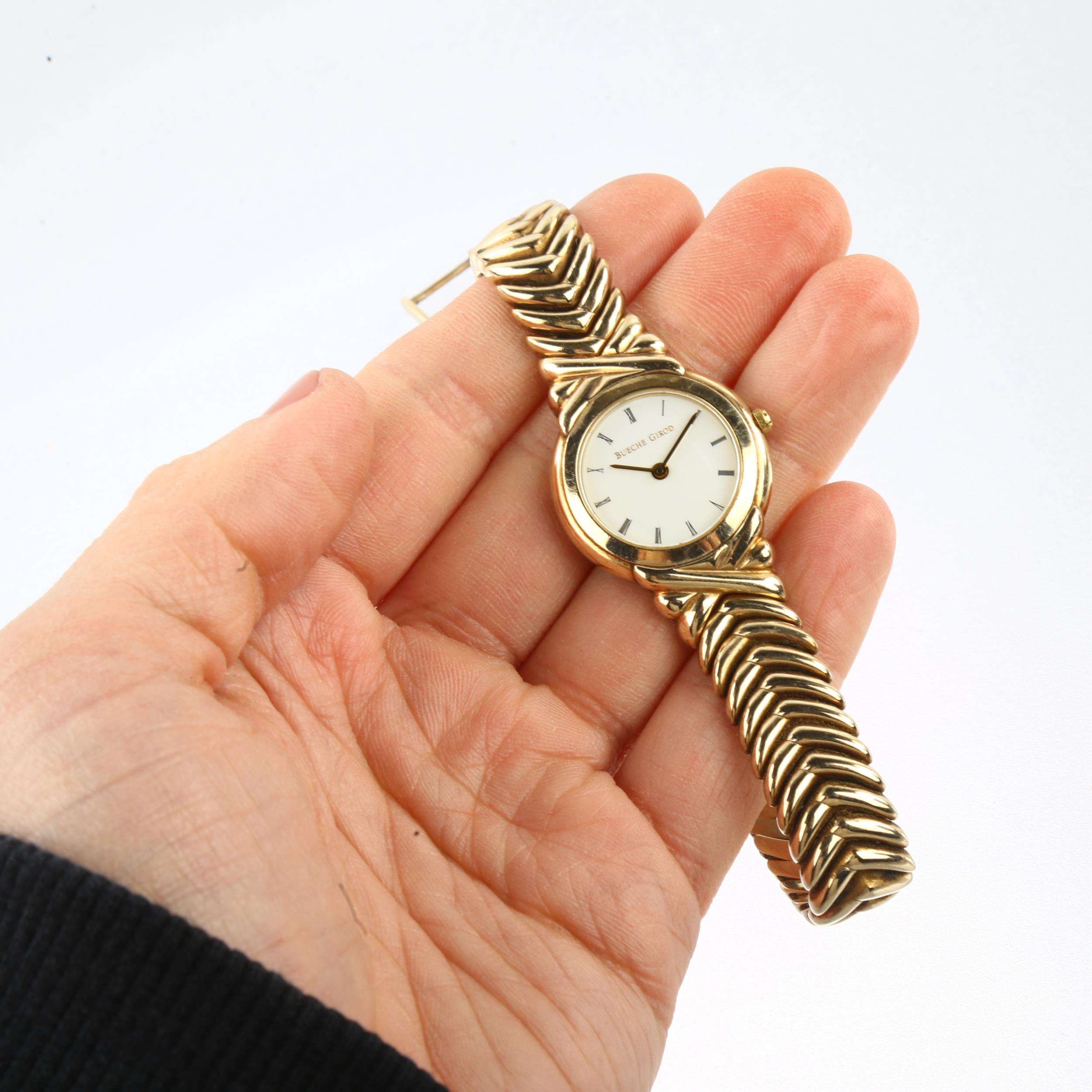 BUECHE GIROD - a lady's 9ct gold quartz bracelet watch, ref. 6006, white dial with Roman numeral - Image 5 of 5