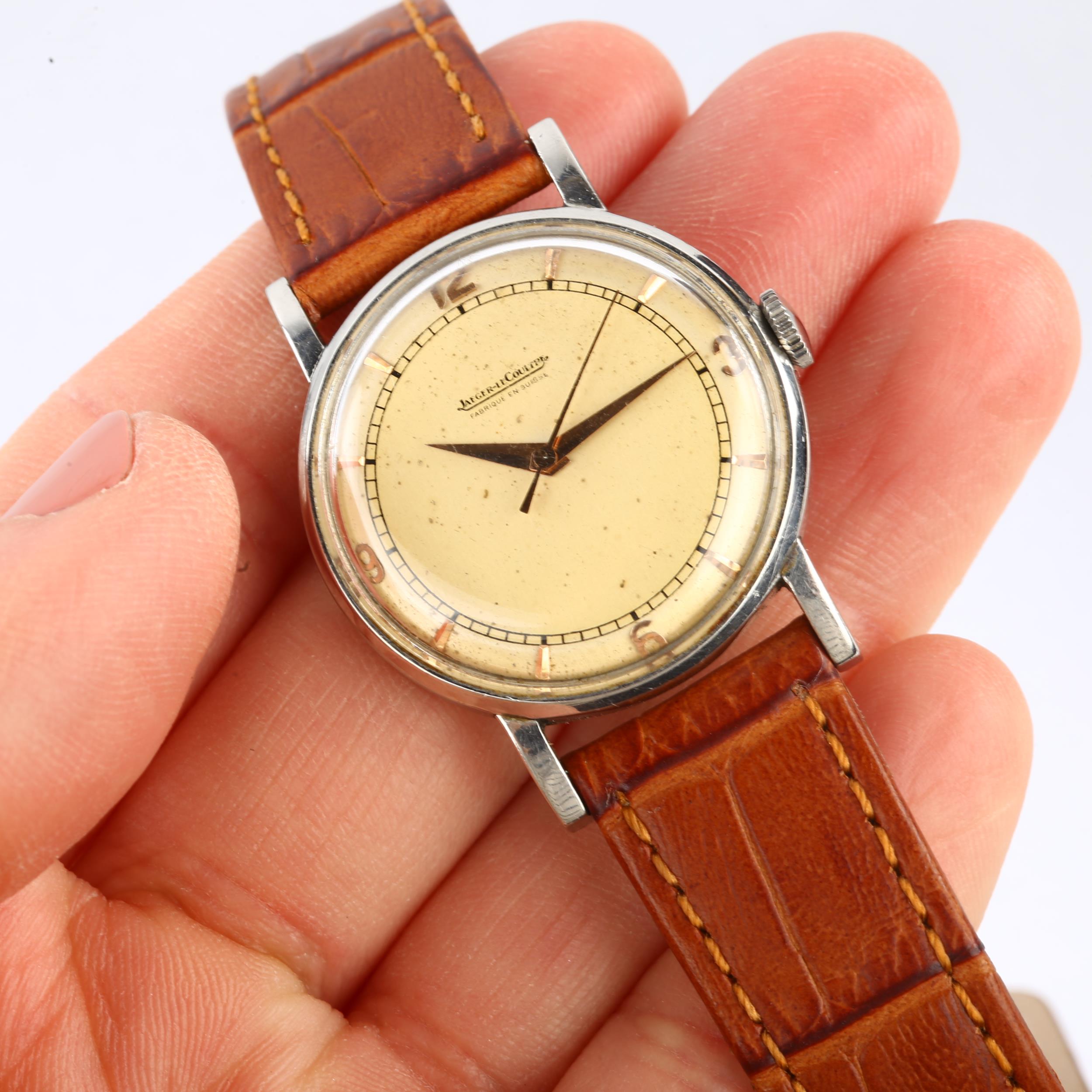 JAEGER LECOULTRE - a Vintage stainless steel mechanical wristwatch, circa 1950s, silvered dial - Image 5 of 5