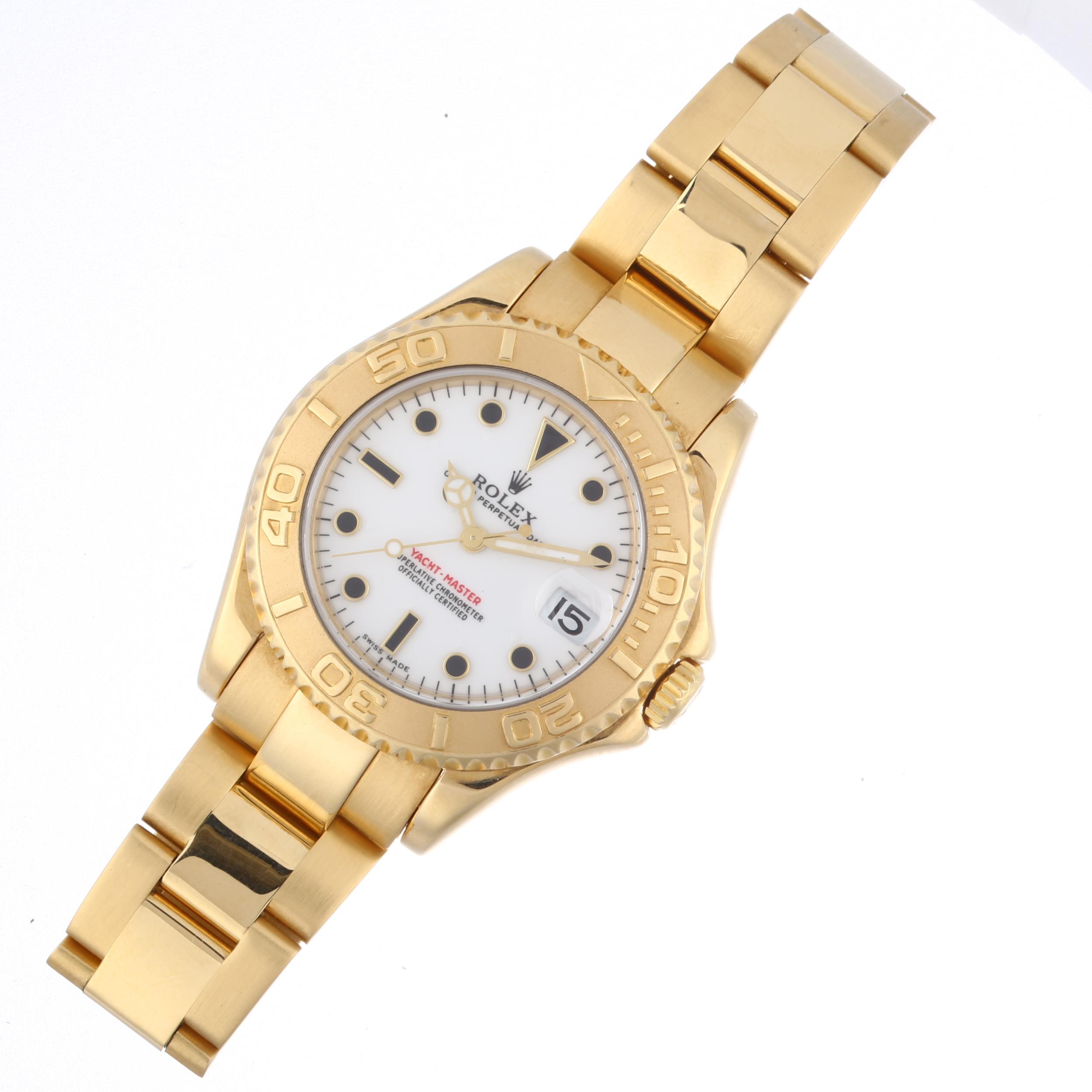 ROLEX - a mid-size 18ct gold Yacht-Master Date automatic bracelet watch, ref. 168628, circa 1999, - Image 2 of 5