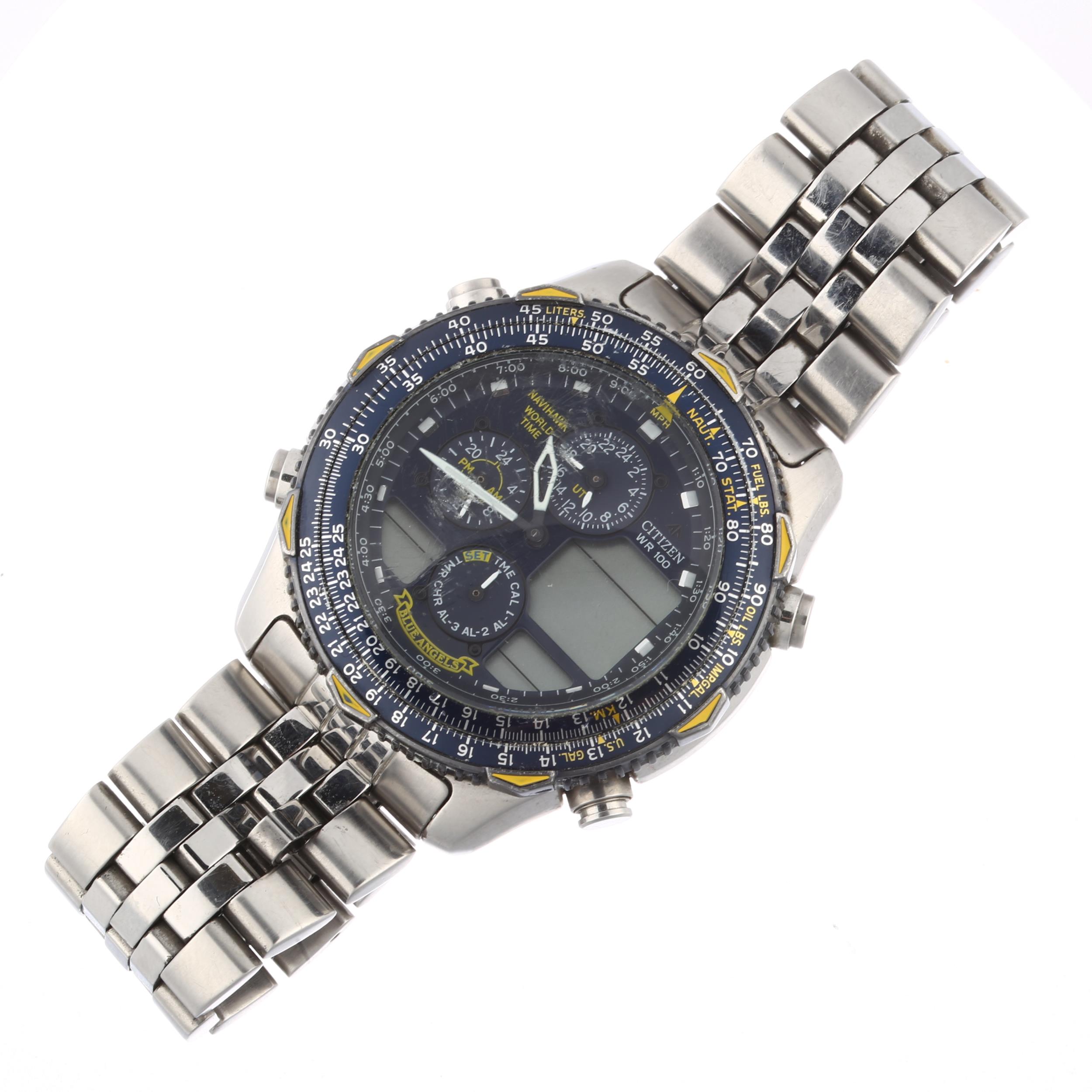 CITIZEN - a stainless steel Navihawk World Time Blue Angels quartz chronograph bracelet watch, - Image 2 of 5