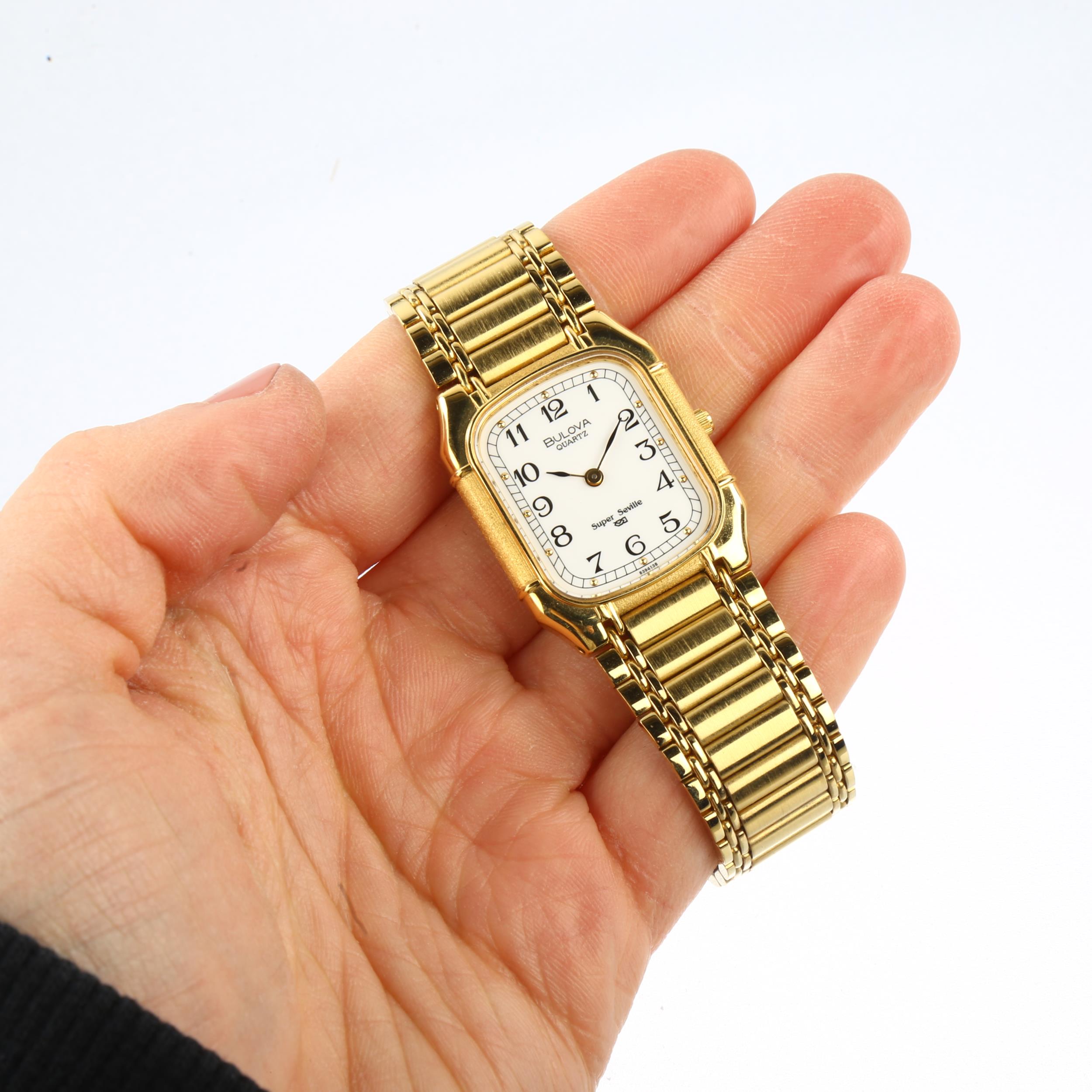 BULOVA - a gold plated stainless steel Super Seville quartz bracelet watch, white dial with Arabic - Image 5 of 5