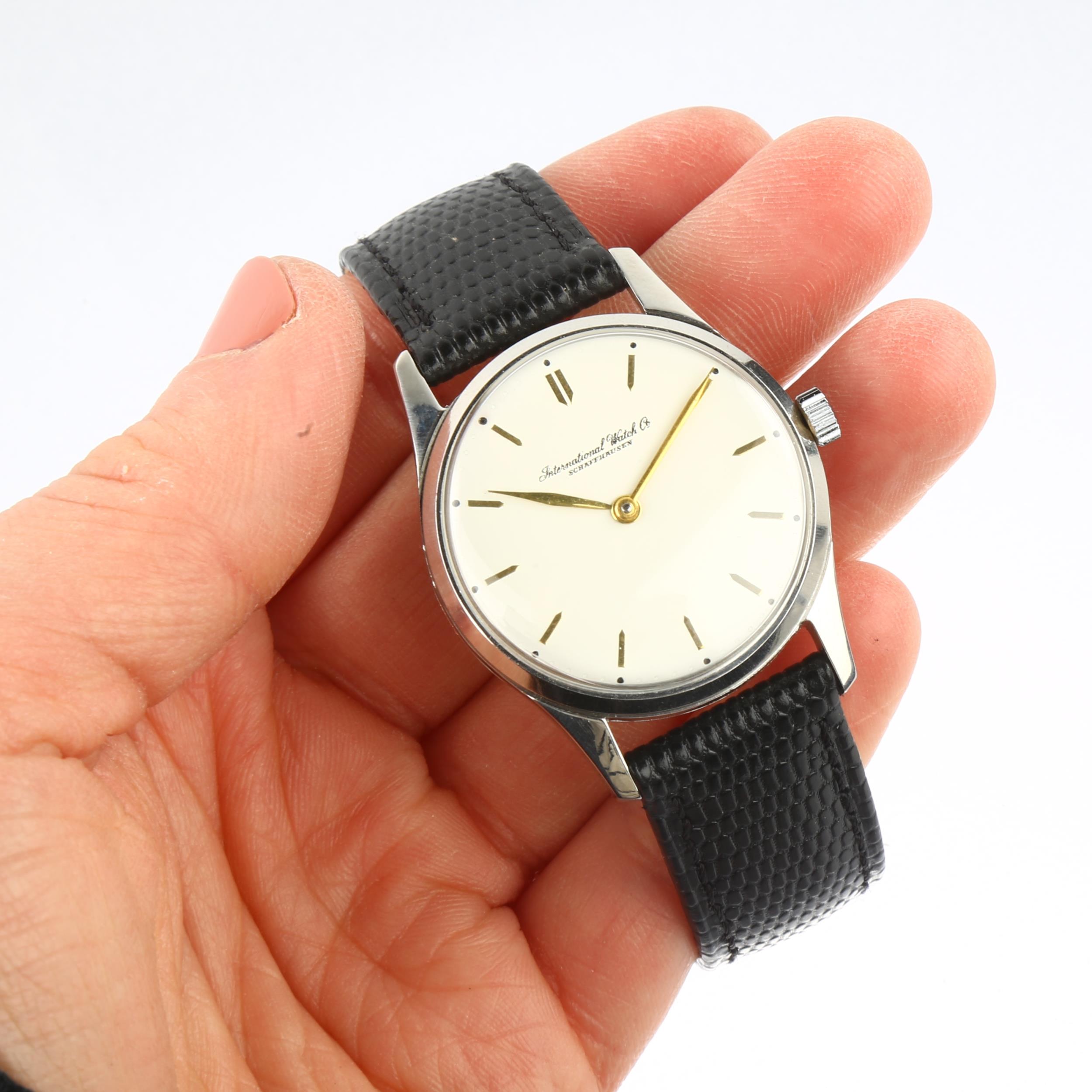 IWC (INTERNATIONAL WATCH CO) - a Vintage stainless steel mechanical wristwatch, circa 1960s, white - Image 5 of 5