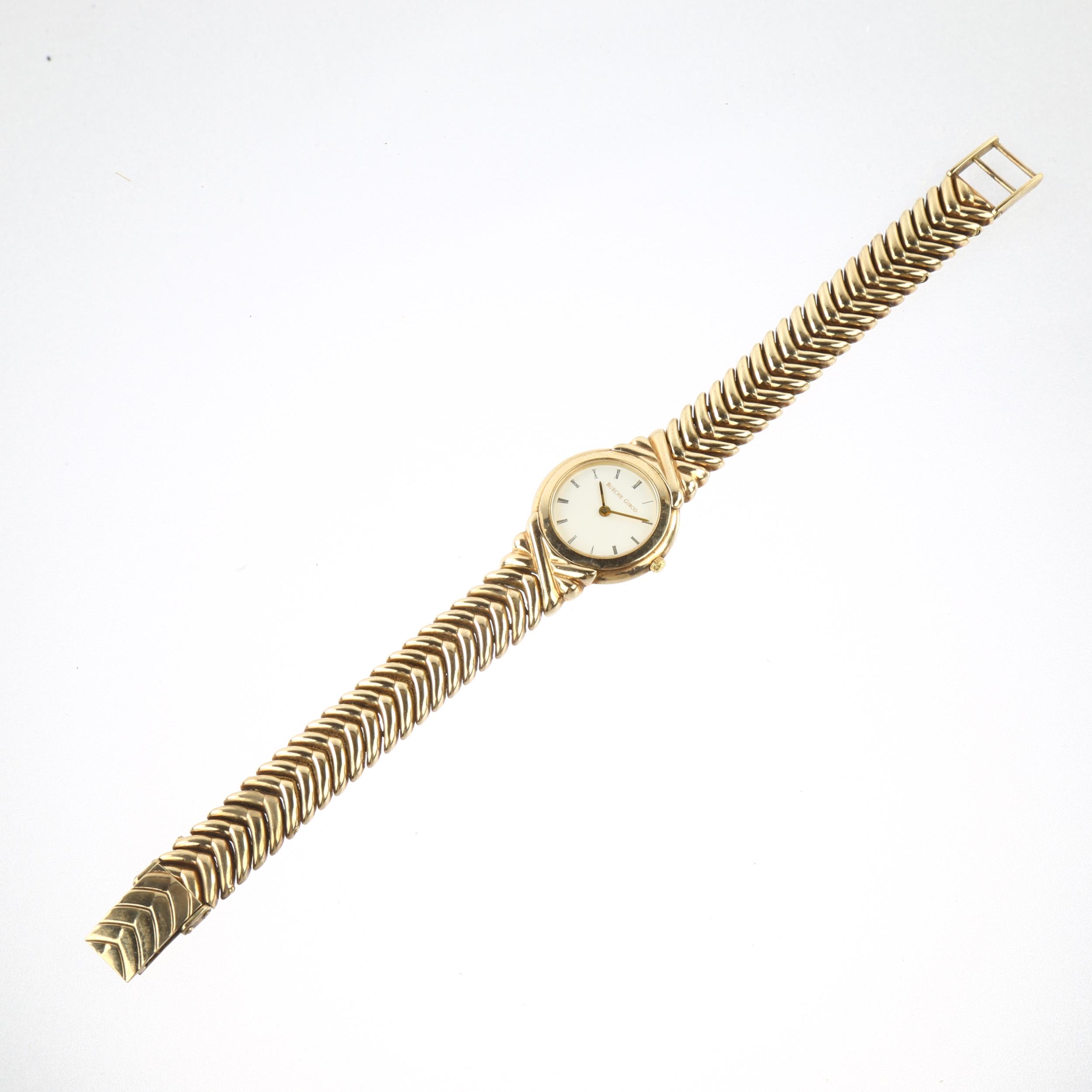 BUECHE GIROD - a lady's 9ct gold quartz bracelet watch, ref. 6006, white dial with Roman numeral - Image 2 of 5