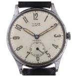 TITUS - a Vintage stainless steel mechanical wristwatch, silvered dial with Arabic numerals,